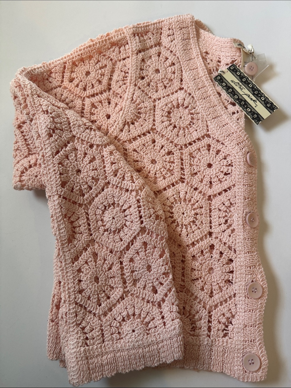 Ultra Pink Women’s Long Sleeve Crochet Cardigan Sweater Large
